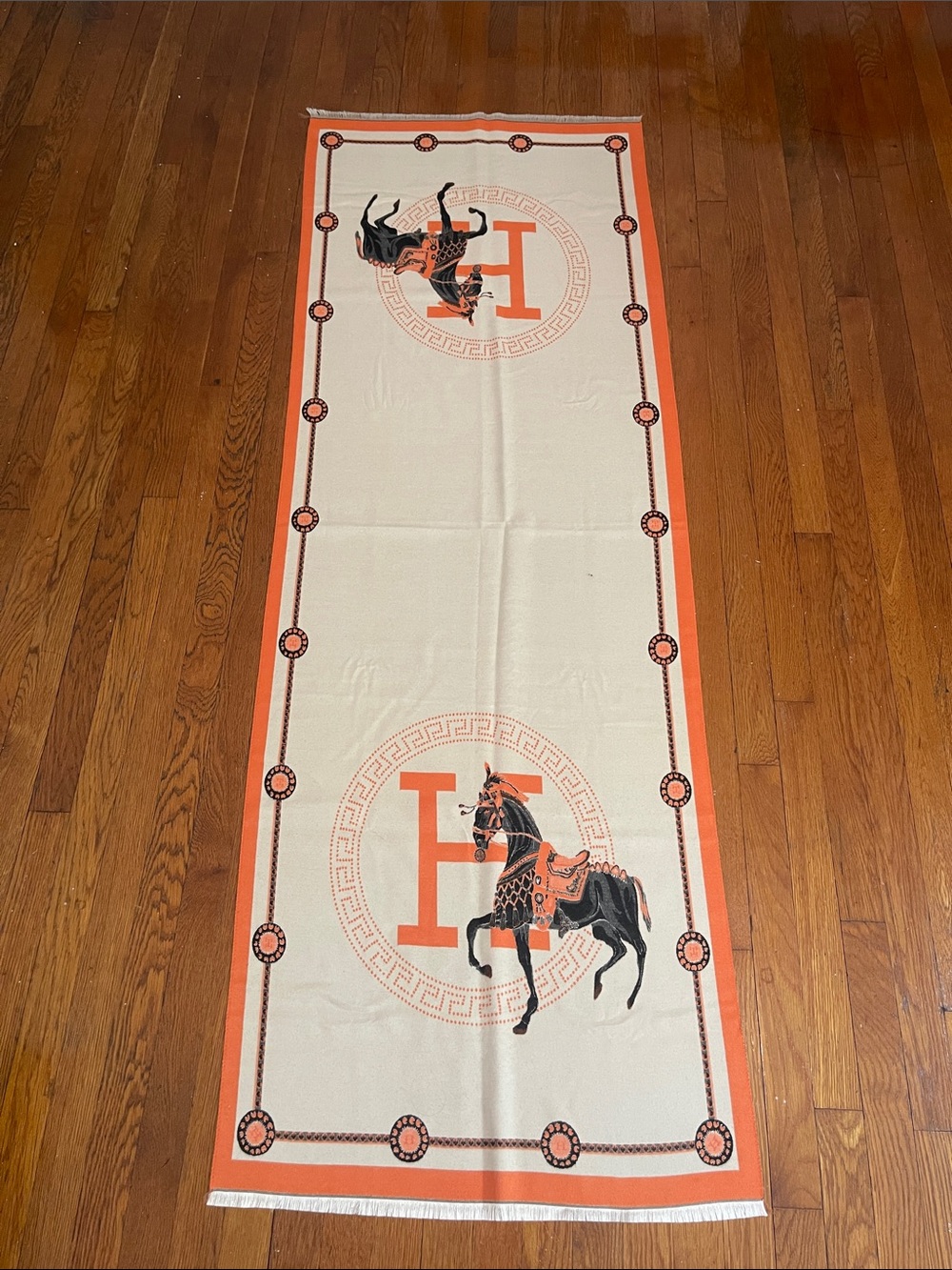 Cream and Orange Horse Motif Scarf